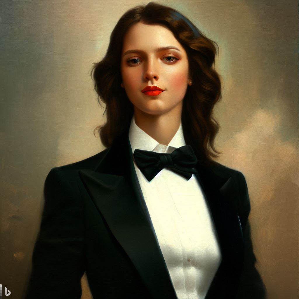 example of AI art woman in tuxedo