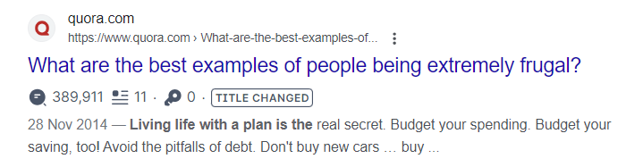 Example of Quora result for keyword search
