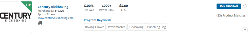 Kickboxing on ShareASale
