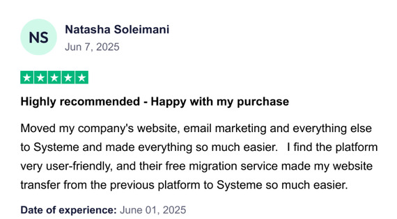 systeme.io customer review on Trust Pilot